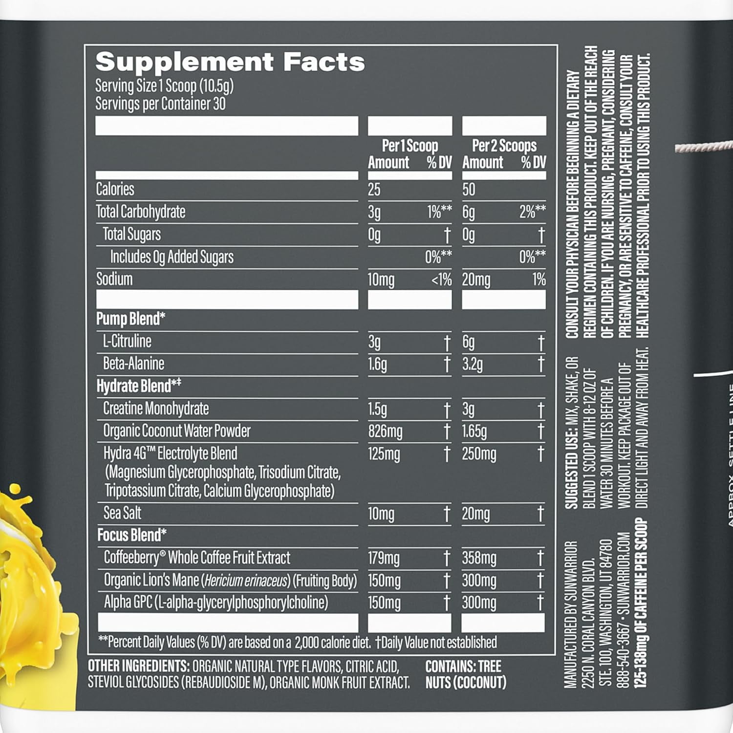 Sunwarrior Active Pre-Workout Powder for Men & Women, Yuzu Mango, 315g (30 Servings)