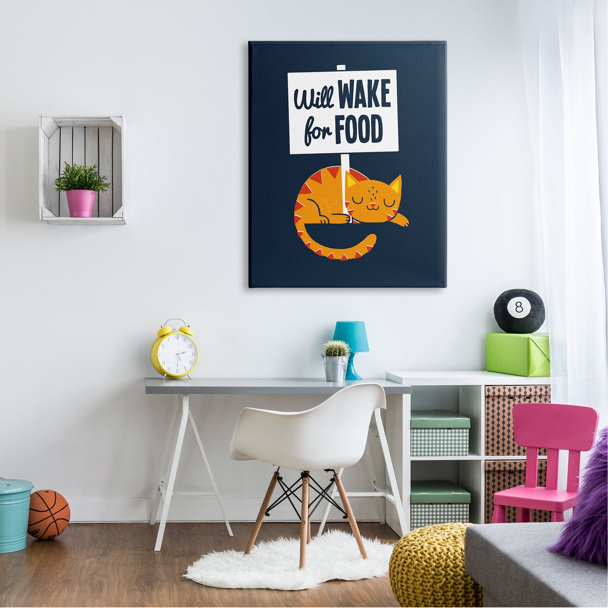 Stupell Industries Quirky Will Wake For Food Sleeping Cat Sign Canvas Wall Art, 36 x 48, Design by Michael Buxton