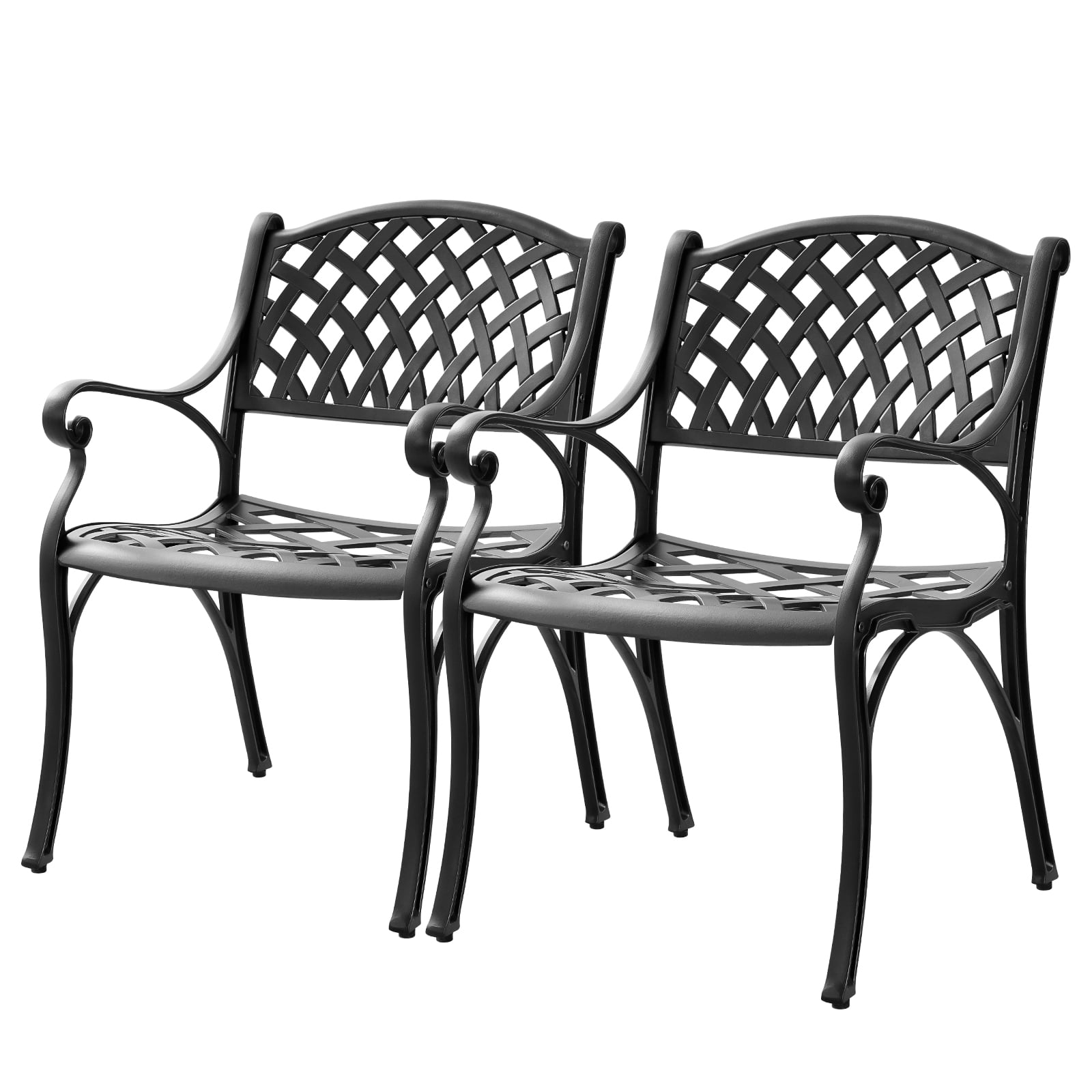 PATIO-IN Cast Aluminum Patio Chairs Set of 2, All Weather Outdoor Patio Dining Chairs with Arms,Metal Patio Chairs for Garden,Black