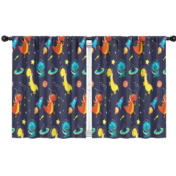 Blackout Kids Curtains,Space Dinosaurs Rockets Pattern Childrens Insulated Curtains Set Of 2,Bedroom Essentials,Toddler Room Decor 42"x54"