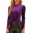 thumbnail image 1 of INSPIRAR CHIC Blusas de terciopelo de manga larga con estampado de estrellas para mujer, cuello redondo, XS, púrpura, 1 of 5