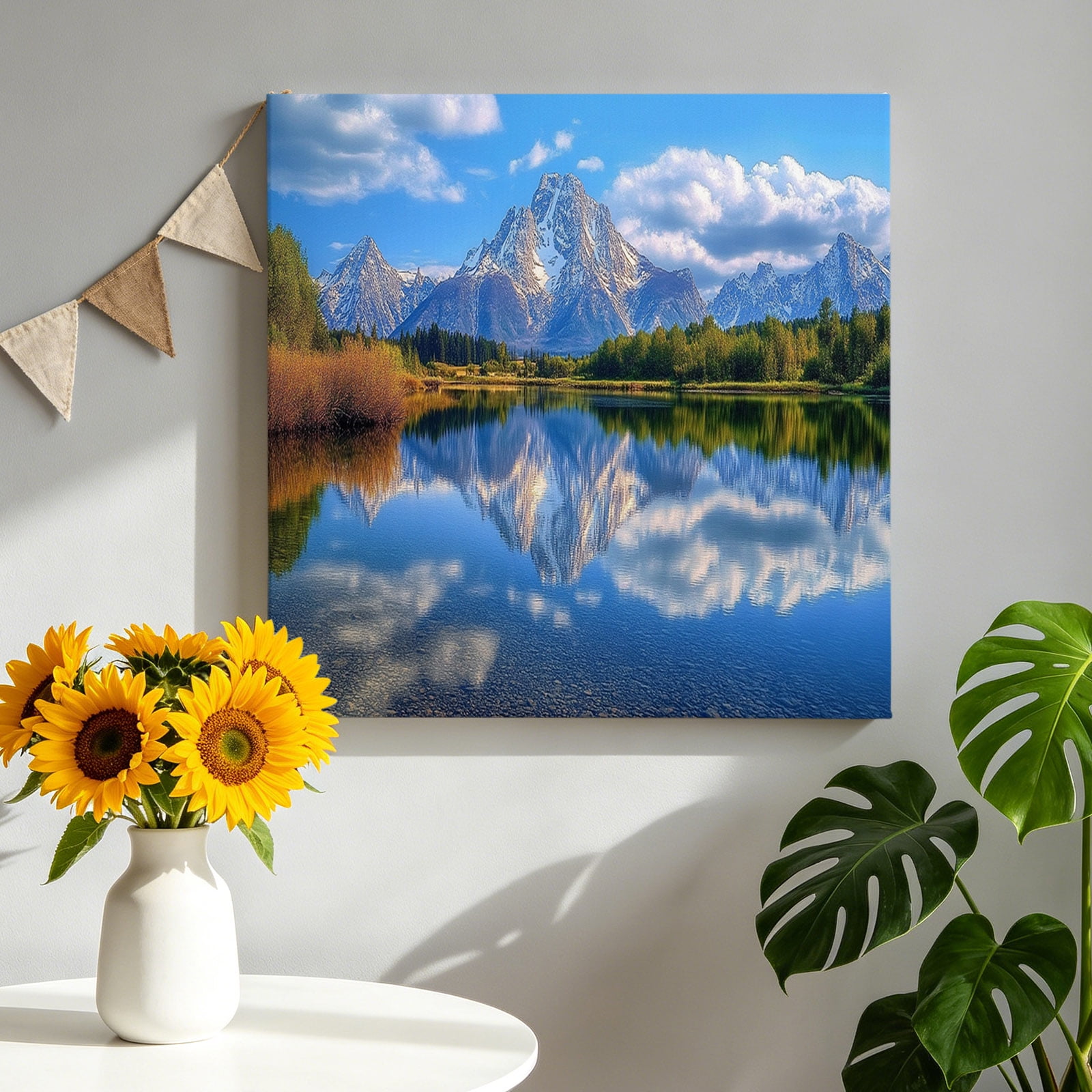 Landscape Sky Canvas Wall Art Modern Forest Lake Tree Snow Mountain Pictures Wall Decor Wooden Framed Artwork Art Prints for Living Room Hallway Bedroom Office 10 x10