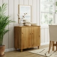 thumbnail image 2 of WAMPAT Sideboards Buffet Cabinet, 35.4" Wide Wooden Credenza Storage Cabinet with 2 Doors, Modern Kitchen Accent Cabinet with 3 Compartments for Living Room, Hallway, Oak Brown, 2 of 7