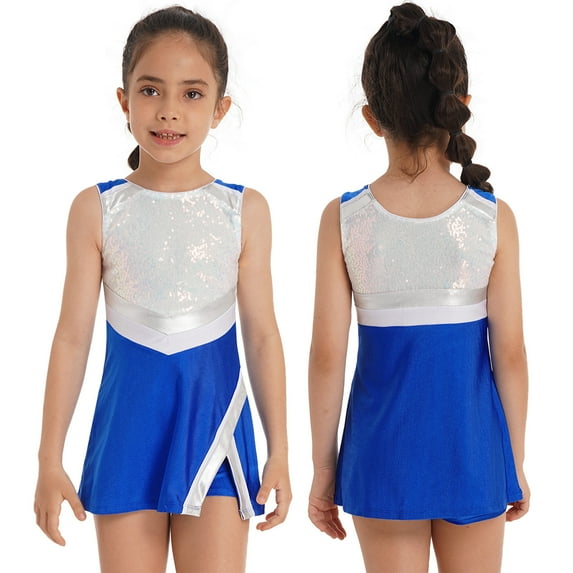 YONGHS Kids Girls Dance Outfits Tennis Sport Uniform Sequins Dress Shorts 2Pcs Set 4-14