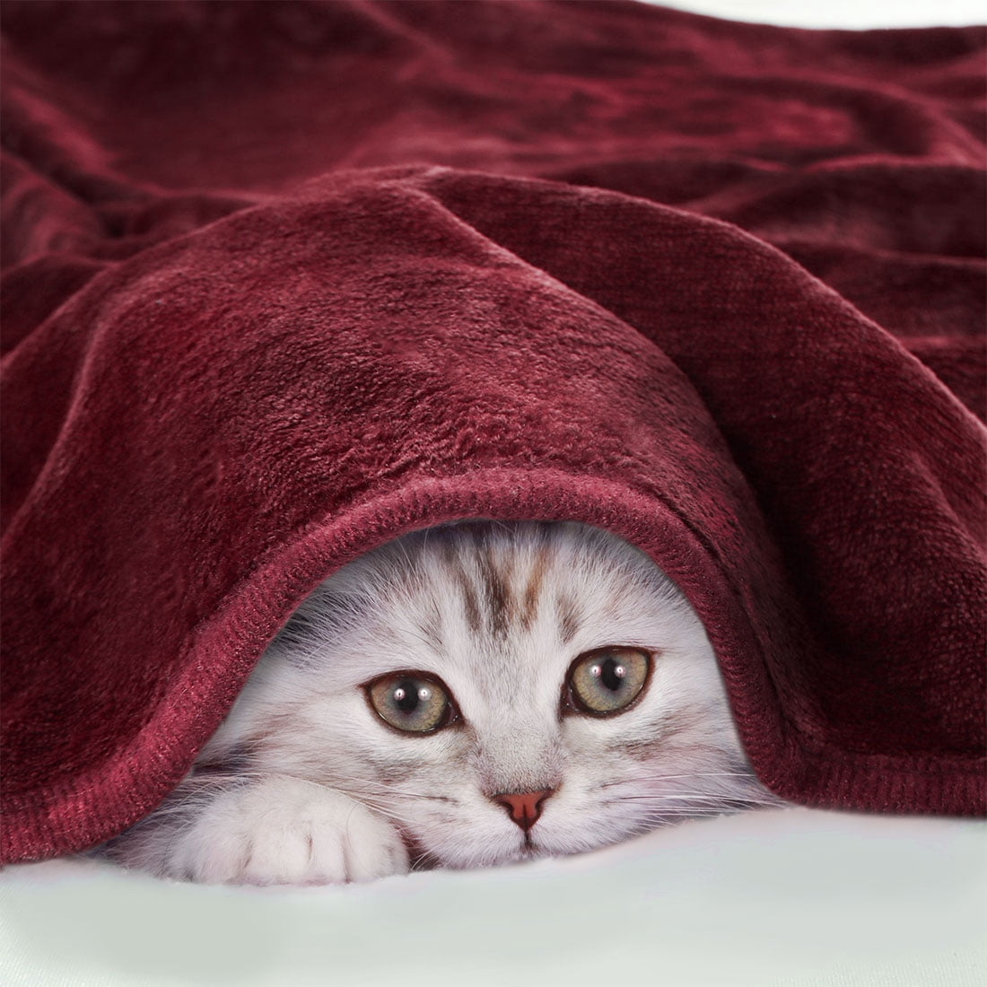 Unique Bargains Flannel Fleece Blanket Soft Luxury Hemmed Burgundy Queen