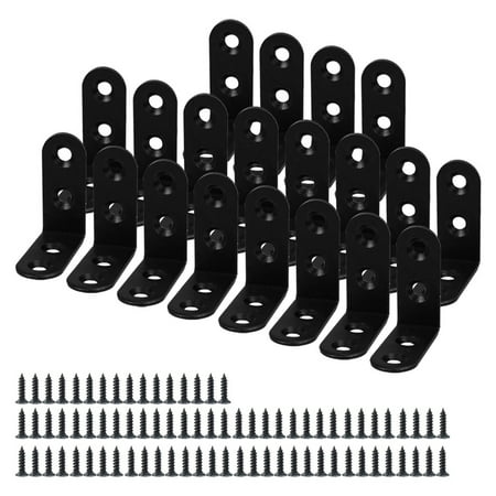 Metal Corner Braces For Wood 40 x 40mm Angle Bracket Metal Black L Shaped Angle Brackets Corner Braces Support with Screws, 20pcs ()
