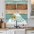 thumbnail image 6 of Farmhouse Aqua Brown Swag Valances for Windows, Kitchen Window Curtains Over Sink, Vintage Wooden Striped Window Treatment Curtains for Living Room/Bedroom Curtains 2 Panel Sets 36"x45", 6 of 8