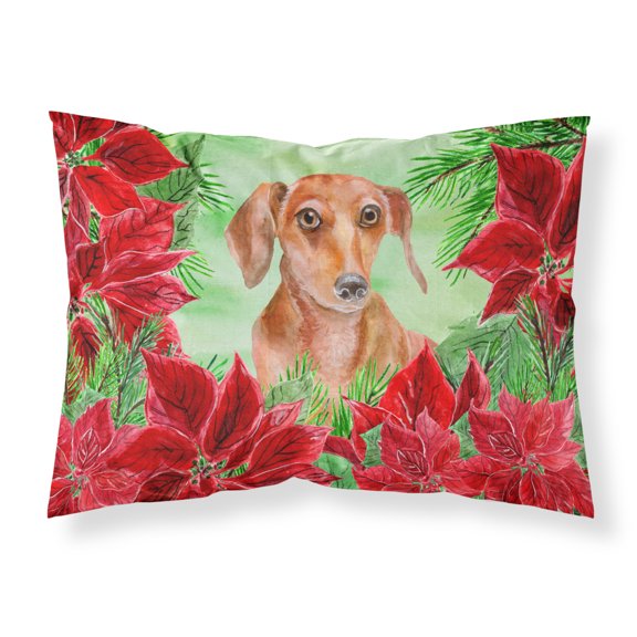 Red Dachshund Poinsettas Fabric Standard Pillowcase