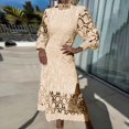 thumbnail image 1 of WILLBEST Robes Vertes pour Femmes Mode Dentelle Broderie Longue Robe Demi-Col Roulé Robe Ajourée Nouvelle Robe de Fête à Manches Longues Printemps, 1 of 4