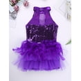 thumbnail image 3 of Venjoe Kids Girls Shiny Sequins Gymnastics Ballet Dance Leotard Unitard Mesh Tutu Skirt with Hair Purple 10, 3 of 7