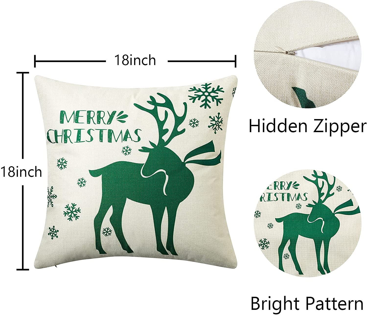 EastVita 4Pcs Merry Christmas Decorative Pillow Cover Christmas Snowman  Deer Pillow Pillowcase Christian Cotton Linen Winter Holiday Party Cushion  Cover Sofa 18*18 
