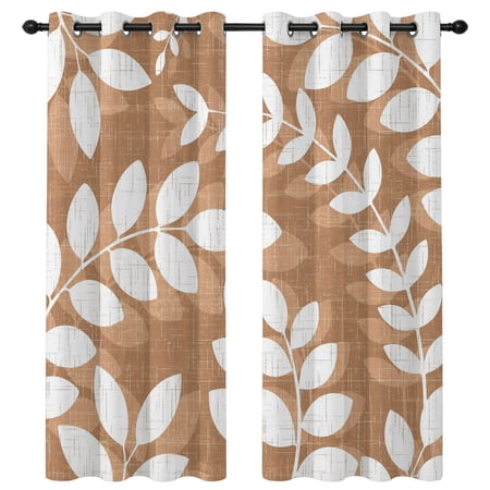 Tan Brown Leaves Blackout Curtains 84 Inches Long Farmhouse Branch Botanical Summer Rustic Thermal Insulated Room Darkening Drapes with Grommets for Living Room 42 W x 84 L 2 Panels