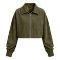 thumbnail image 4 of Mifsaly Cropped Jacket Women Corduroy Zip Up Lapel Collar Lightweight Shacket Fall Winter Trendy Casual Daily Outerwear Army Green,M, 4 of 5