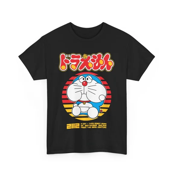 Reprint Rare Anime Doraemon, Nobi Shizuka Gian Dorami Suneo Tee Black T Shirt