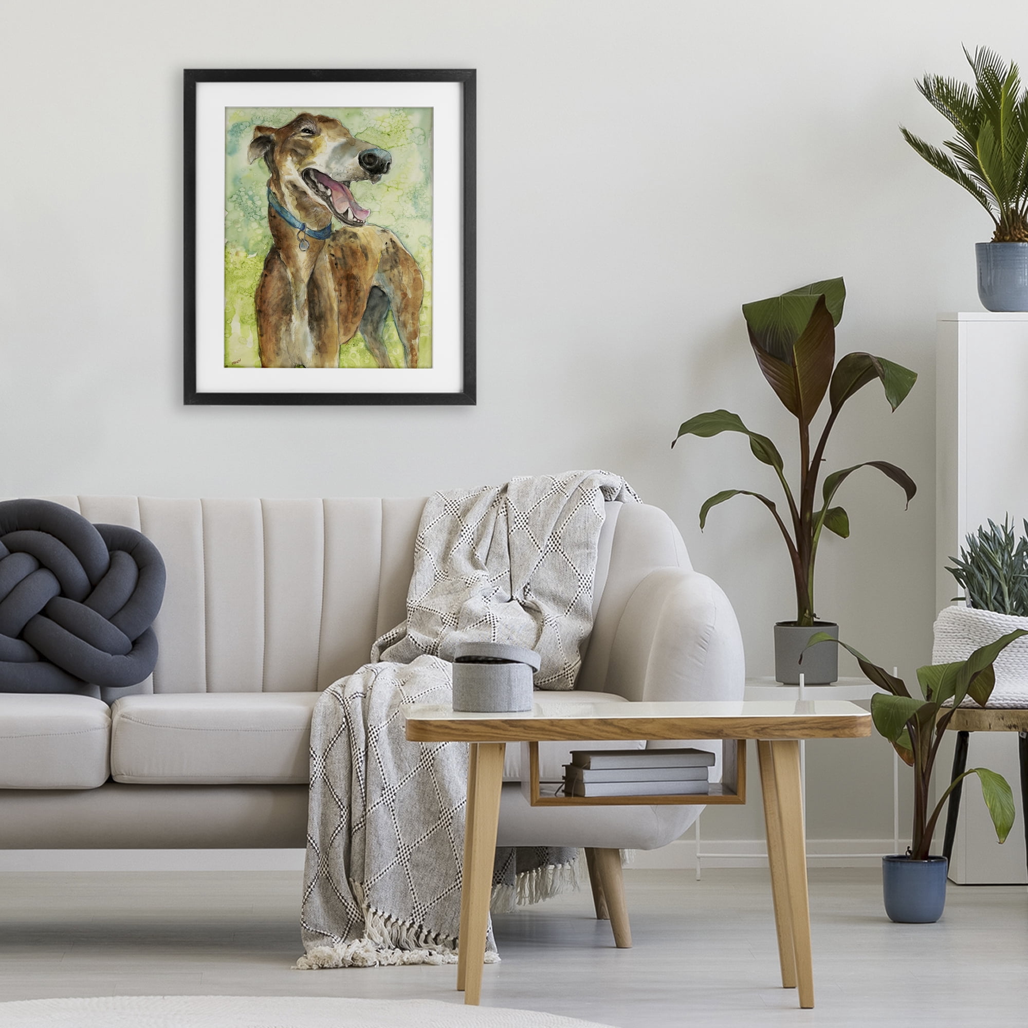 Stupell Industries Greyhound Smile Watercolor Black Framed Print Under Glass, design by Patti Mann