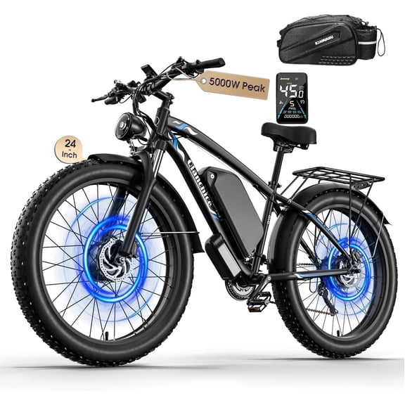 Dual Motor Peak 5000W Electric Bike for Adults Men Women 40-45MPH 100 Miles, 52V 34AH Long Range Ebike, Fat Tire 24Inch, Commuter Electric Bicycles Ebike, Hydraulic Disc Brake