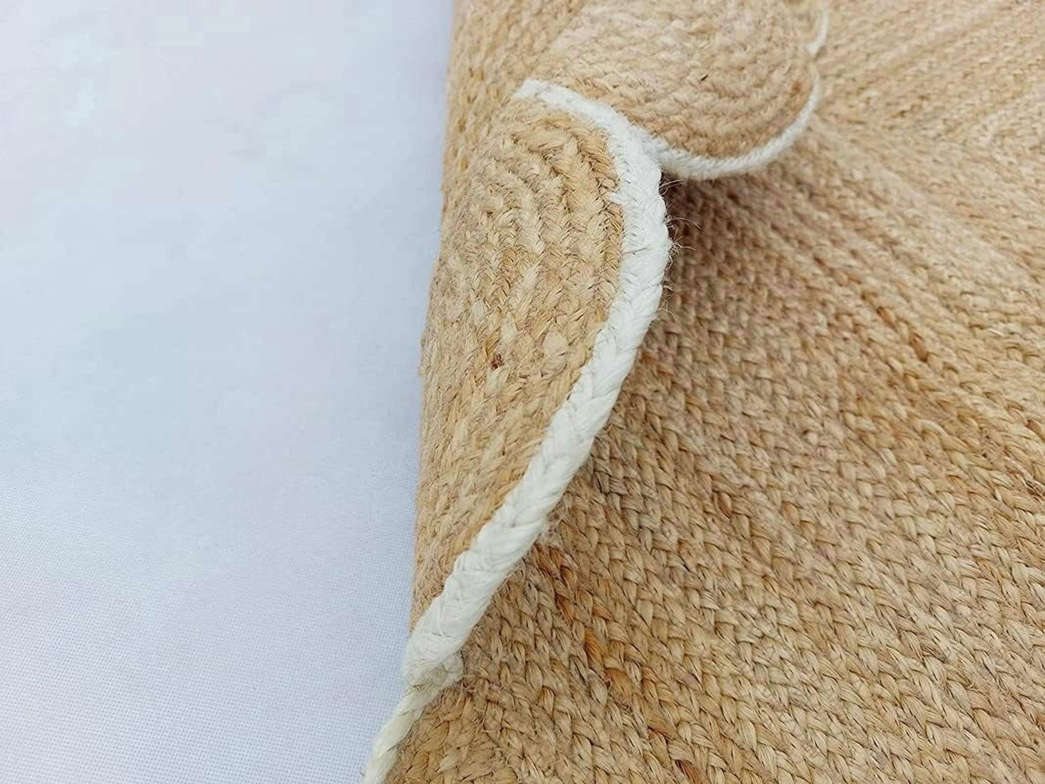 2x5 Ft White Border Premium Scalloped Jute Rug – Handcrafted Natural Braided Carpet for Living Room, Bedroom, Entryway, Boho Home Decor