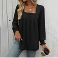 thumbnail image 2 of hotojiny Womens Pleated Tops Casual Loose Square Neck Long Sleeve Shirts Fashion Flowy Solid Color Tshirts Trendy Outfits Clothes, 2 of 6