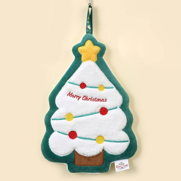 Christmas Hand Towel Cute Santa Tree Glove Snowman Deer Ultra Soft Thick Fleece Hanging Loop Drying Super