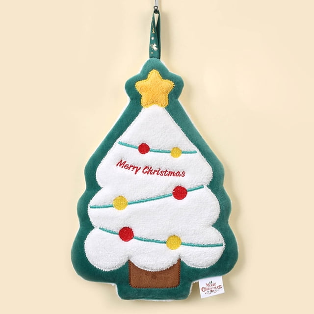 Christmas Hand Towel Cute Santa Tree Glove Snowman Deer Ultra Soft Thick Fleece Hanging Loop Drying Super