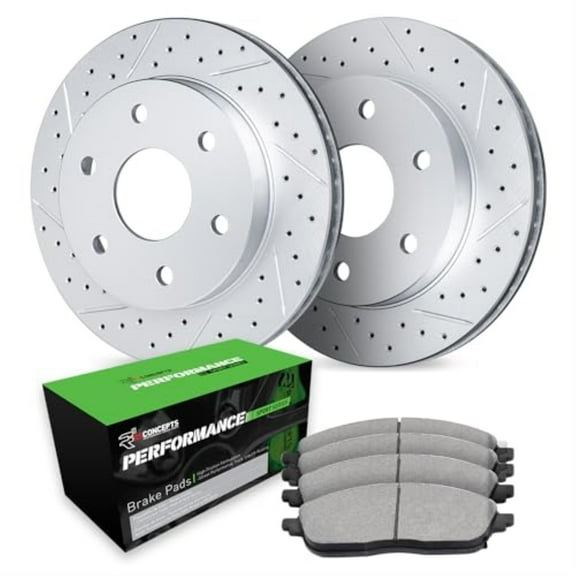 R1 Concepts Drilled and Slotted Carbon Coated Disc Brake Rotor Set with Performance Sport Pads WBSN1-46019