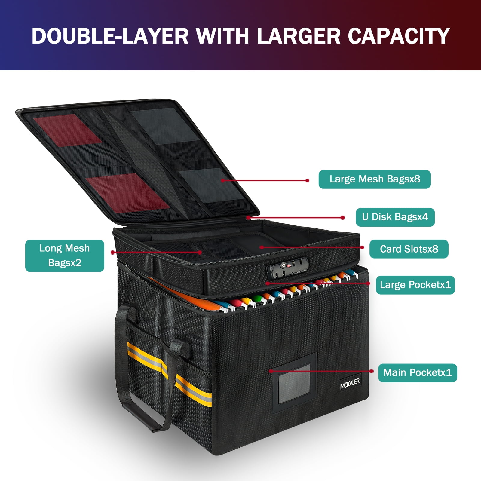 Samerd Portable Fireproof Lockable File Organizer, 2-Layer Foldable Box for Letter and Legal Storage