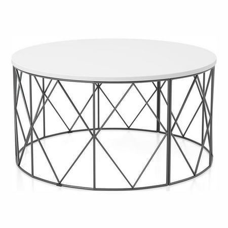 Furniture of America Borche Industrial Wood Round Coffee Table in White