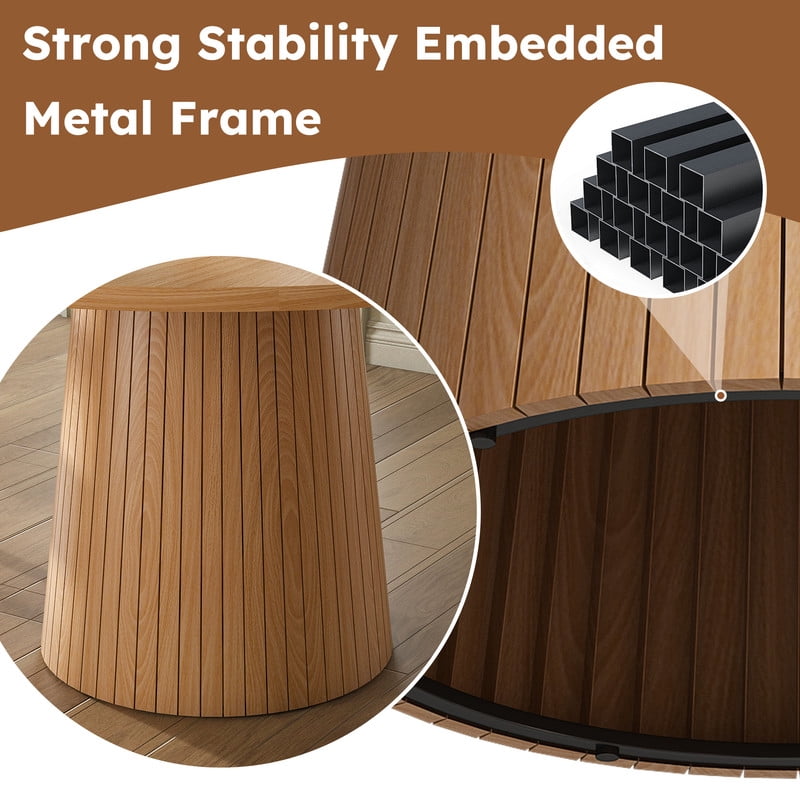 47.2'' Round Large Dining Table for 4, Accent Kitchen Dinner Table with Striped Base, Wood Side Table with Metal Frame
