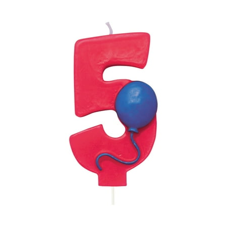 Party Central Pack of 6 Red and Blue Molded Numeral "5" with Balloon Birthday Party Candles 3.5"