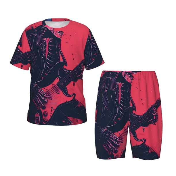 Balery Rock Skull Guitarist Conjunto de Pijama Infantil de Manga Corta con Estampado – Ropa de Dormir de Algodón Suave-XX-Large