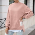 thumbnail image 2 of HNMKIU Women's Casual Solid Color Front Zipper Long Sleeve Pullover Soft Comfortable Crewneck Sweatshirt for Everyday Wear 05_Pink,L, 2 of 5