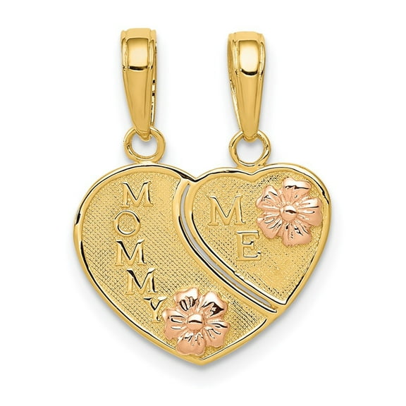 14k Two-Tone Satin Polished Gold Mommy Me Breakable Love Heart Pendant Necklace 19.3x15.9mm Pendant for Women