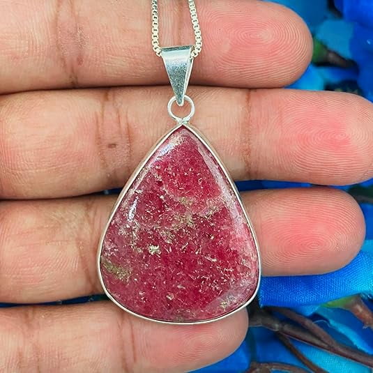Pink Rhodonite Pendant for Women, Rhodonite Gemstone Pendant for Wife, 925 Sterling Silver Necklace With Box Chain, Christmas Gift For Her