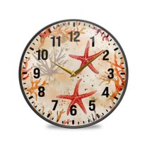 Yayeee Wall Clock Battery Operated 9.5" Silent Non-Ticking for Living Room, Orange Starfish