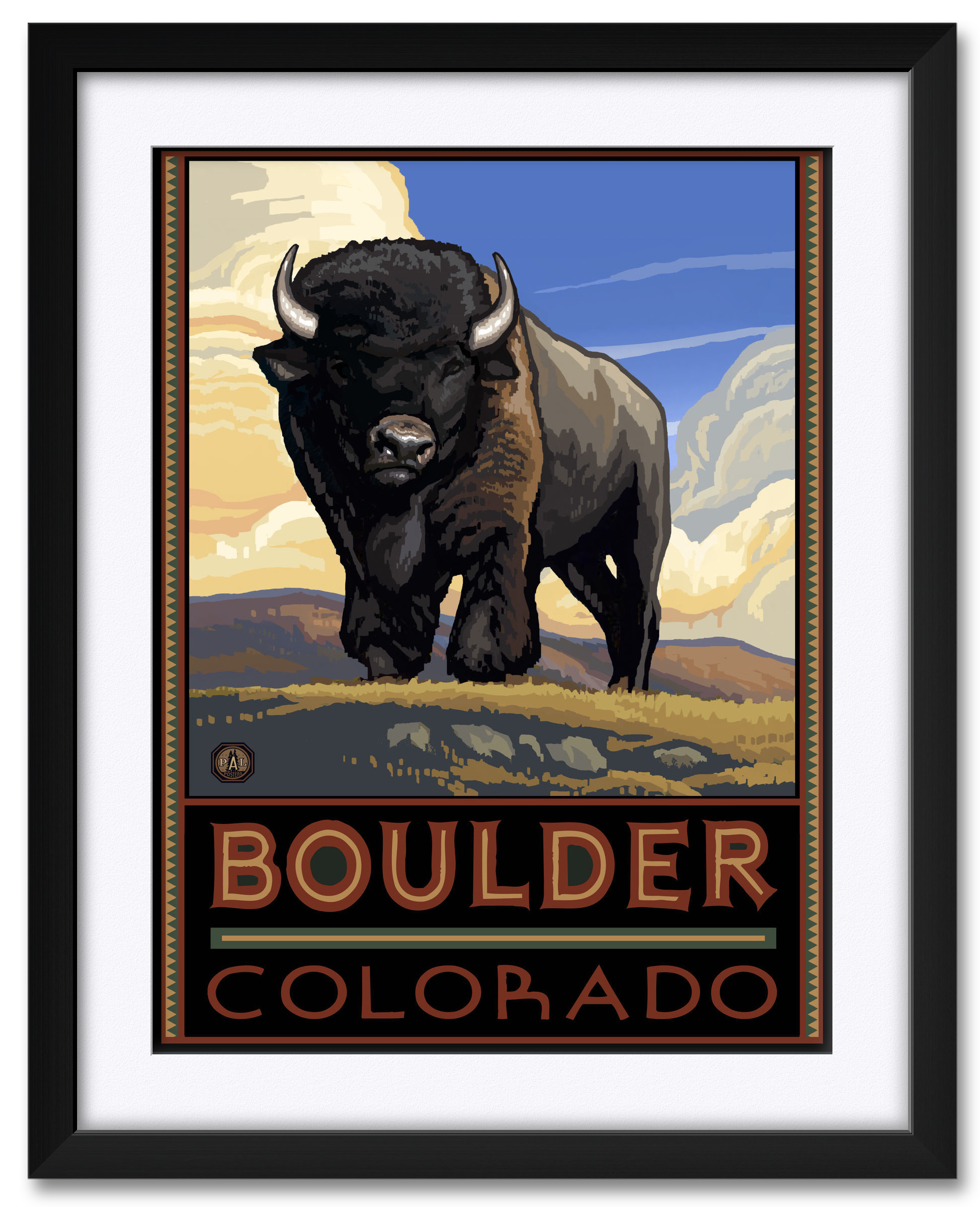 Boulder Colorado Buffalo Framed & Matted Art Print by Paul A. Lanquist
