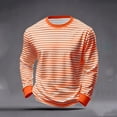 thumbnail image 2 of MDUKONU Men's Striped Shirts Long Sleeve, T-Shirt Crewneck Cotton Blend Stripes Top Casual Tee Orange M, 2 of 5