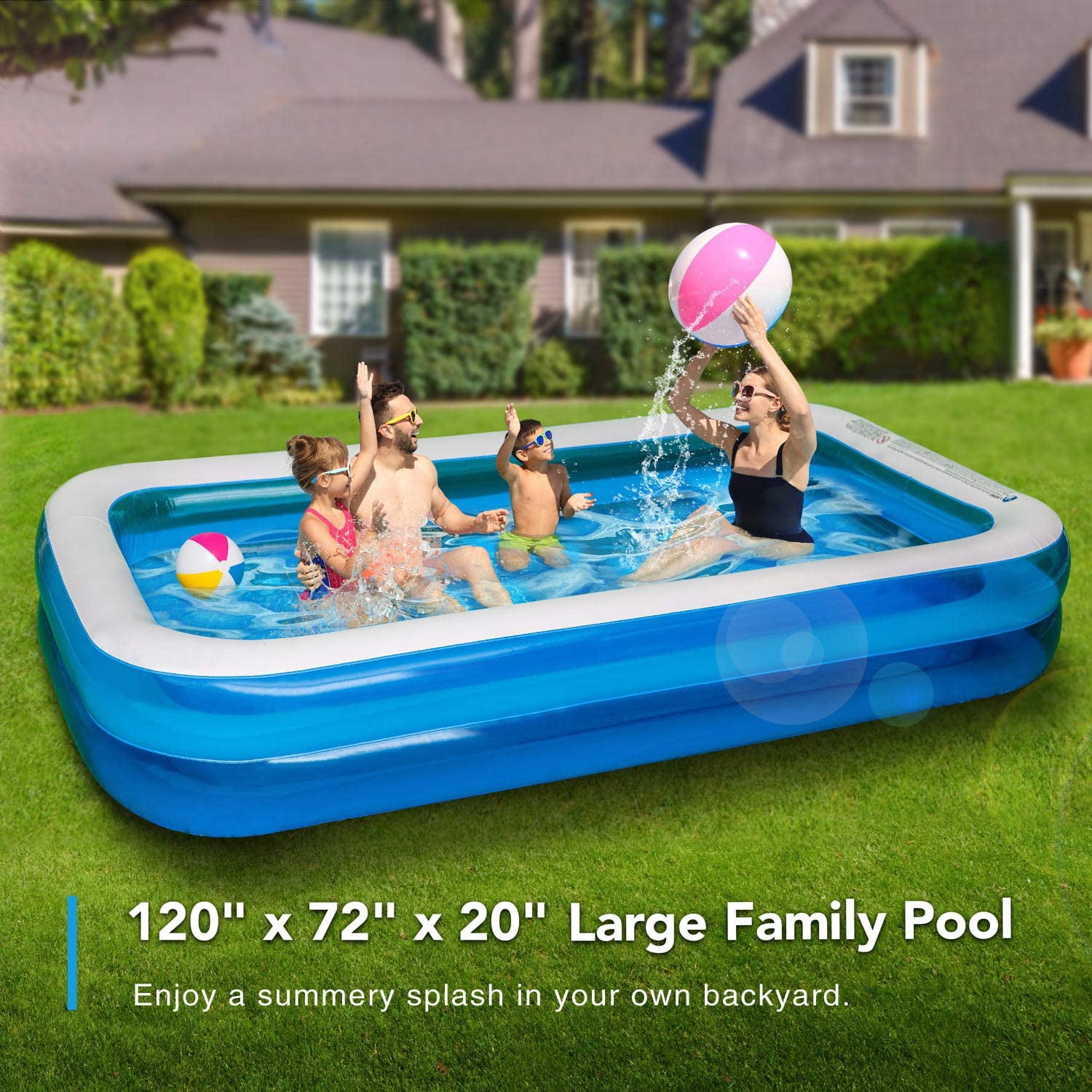 Inflatable Swimming Pool Full-Sized Lounge Pool for Kiddie, Adults, Easy Set Family for Backyard Summer Water Party Outdoor Kiddie Pools