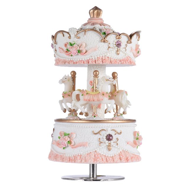 Caja de música Musfunny Carousel, castillo giratorio de 3 caballos en el cielo