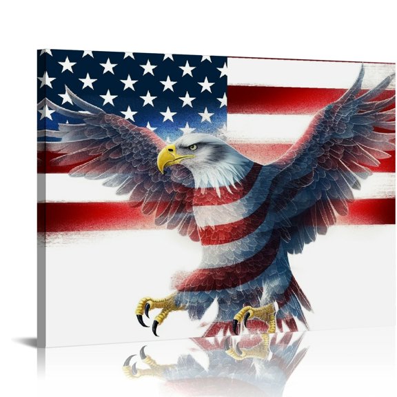 Wolf Heart Illustrations 'Flying Bald Eagle American Flag' Canvas Art 16x12in