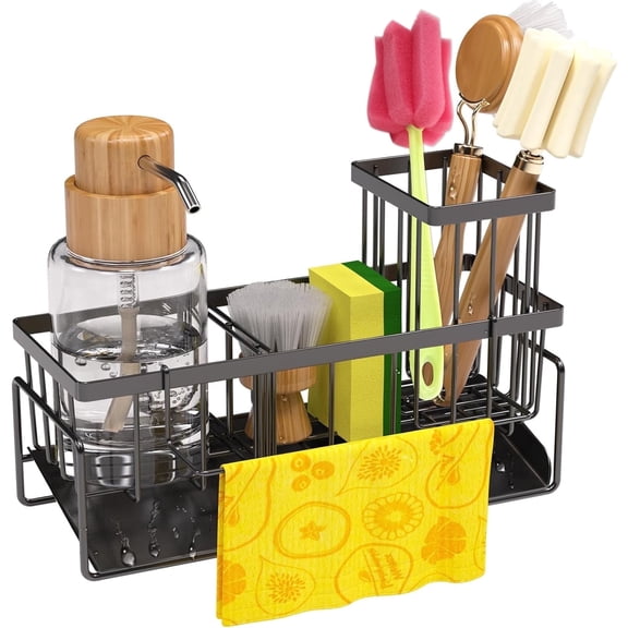UHIAGREE Sink Caddy Sponge Holder for Kitchen, Sponge Holder for Kitchen Sink with Dishcloth Holders