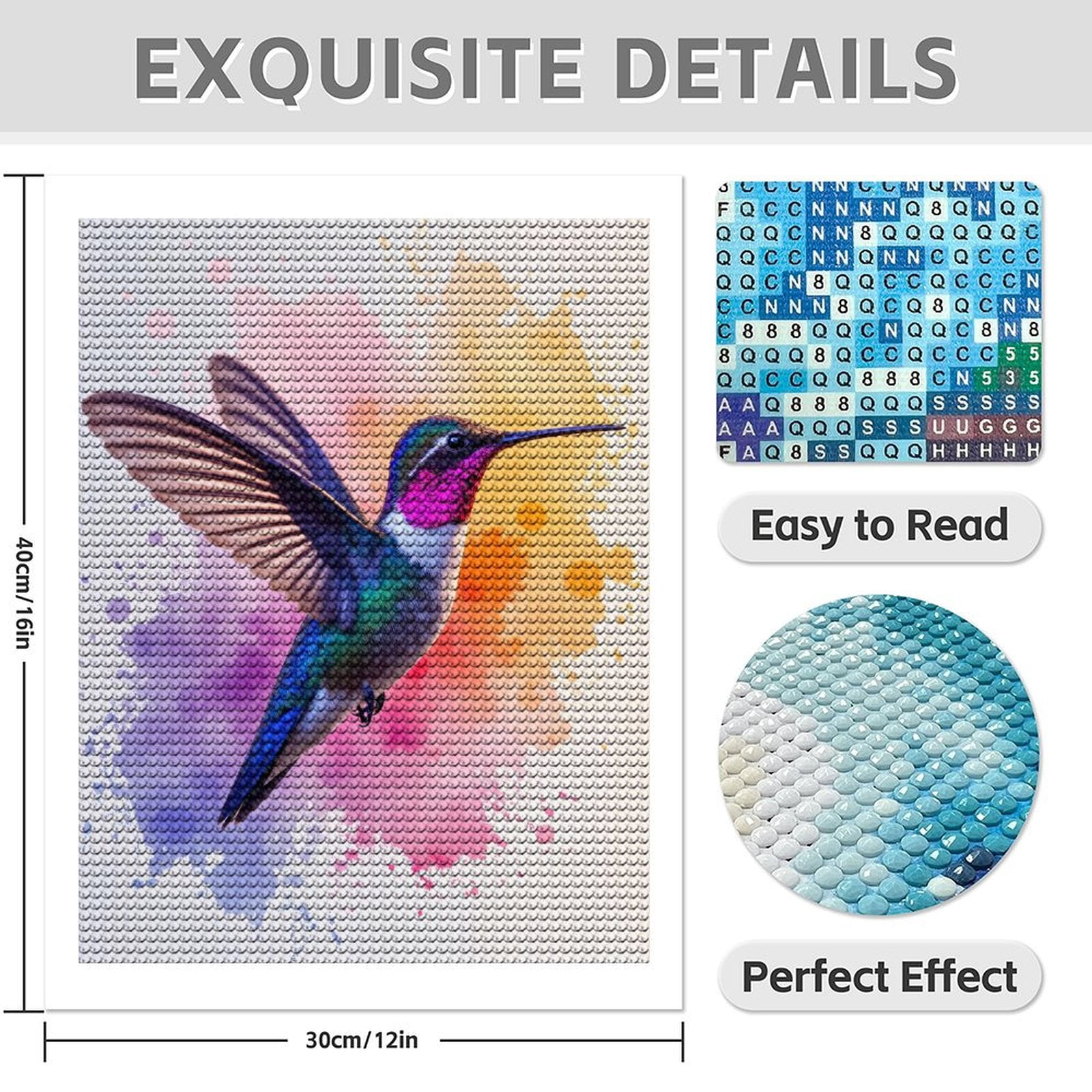 Diamond Art Kits for Adults - 5d Vibrant Hummingbird In Flight Colors Diamond Painting for Adults, Diamond Art for Adults Beginners, Diamond Painting Kits for Adults for Home Wall Decor