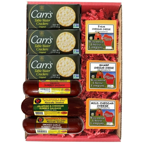 Wisconsin's Big Deluxe Cheddar Cheese, Sausage & Cracker Gift Box Excellent for Entertaining