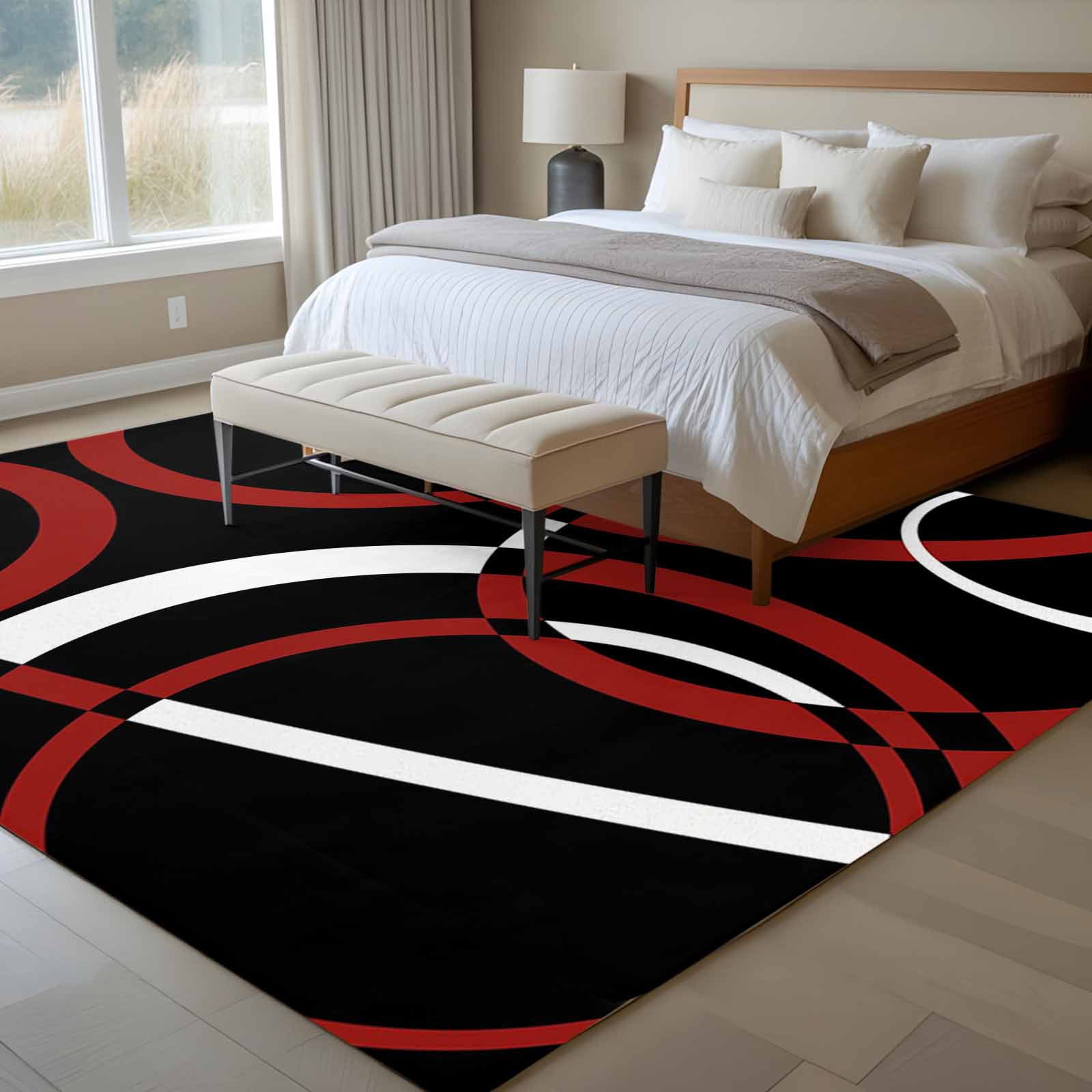6x9 Area Rugs for Living Room, Red Geometric Non Slip Area Rugs for Kitchen Bedroom Entryway, Vintage Abstract Stripes Aesthetic Art Washable Carpet Runner Rug Floor Mats for Bedroom Home Decor