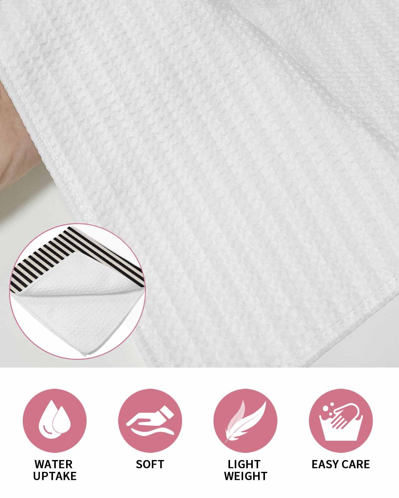Black Striped Hand Towels Set, Waffle Weave Kitchen Towels 3 Pieces, Modern Simple Farmhouse Beige Vintage Microfiber Hair Face Bath Tea Towel Absorbent Quick Drying Cleaning Dish Cloths 15.7"x23.6"