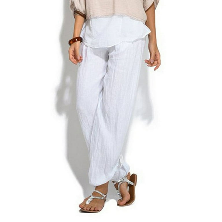 Linen Pants For Womens Boho Wide Leg Pants for Women Lounge Pants Fashion  Women Solid Buttons Cotton And Linen Casual Loose Trouser Wide Leg Pants