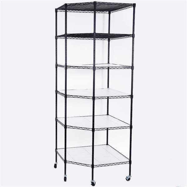 Black Corner Shelf Stand, 6 Shelves Corner Bookshelf Black, Tall