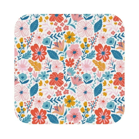 

Coaee Floral Ditsy Print Leather Coasters Set of 6 Non-Slip Washable Cup Coasters for Home Office Bar Square