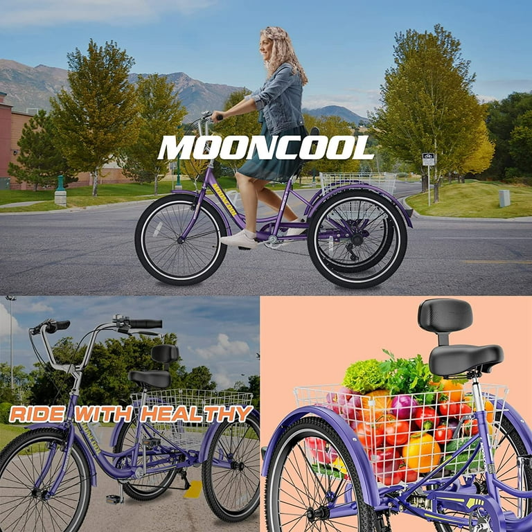 MOONCOOL Adult Tricycles 7 Speed, 16/20/24/26 inch 3 Wheel Bikes