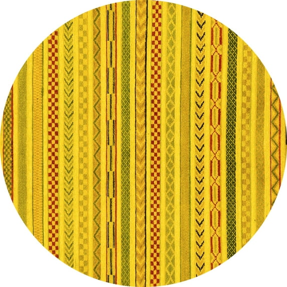 Ahgly Company Machine Washable Indoor Round Abstract Yellow Modern Area Rugs, 6' Round