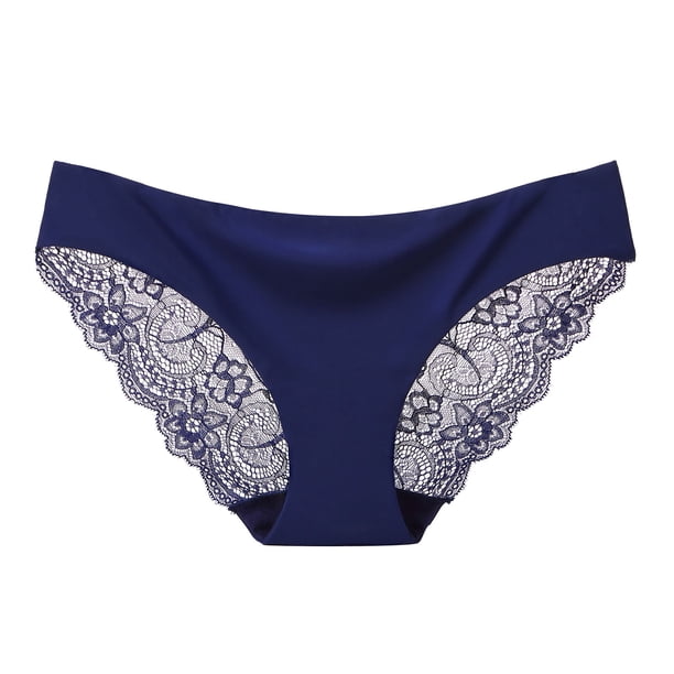 Gibobby Calzoncillos Talle Bajo Dama Braguitas cintura sin costuras con encaje calado para mujer (Azul, S)